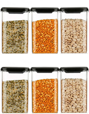 Ashirvad Plastic Grocery Container  - 1100 ml(Pack of 6, Black)
