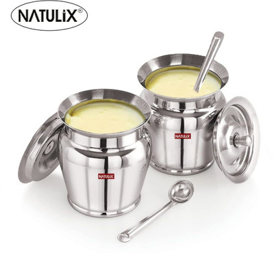 NATULIX Steel Utility Container  - 380 ml(Pack of 2, Silver)