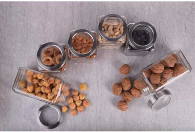 RUHI LIFE STYLE Glass Grocery Container  - 1000 ml(Pack of 6, White)