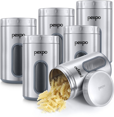 pexpo Steel Grocery Container  - 2000 ml(Pack of 6, Silver)