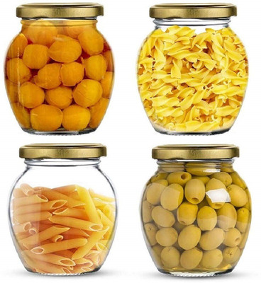 JIGSHTIAL Glass Tea Coffee & Sugar Container  - 400 ml(Pack of 4, Gold)