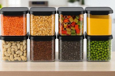 ALKAR Plastic Grocery Container  - 500 ml(Pack of 8, Black)
