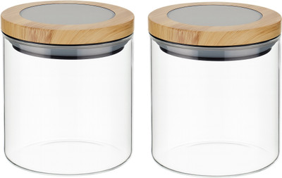 IndusBay Glass Tea Coffee & Sugar Container  - 650 ml(Pack of 2, Transparent)