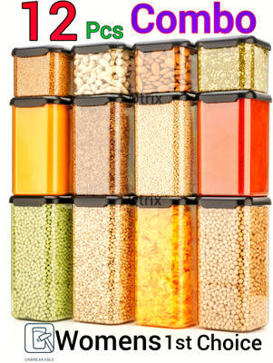 Womens 1st Choice Plastic Grocery Container  - 500 ml, 1100 ml, 1500 ml(Pack of 12, Black)