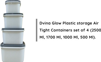 Dvina Glint Plastic Grocery Container  - 500 ml, 1000 ml, 1700 ml, 2500 ml(Pack of 4, Grey)