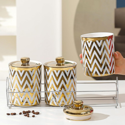 KUBER INDUSTRIES Ceramic Tea Coffee & Sugar Container  - 700 ml(Pack of 3, Multicolor)