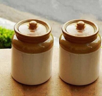 Gunatit Enterprise Ceramic Grocery Container  - 1000 ml(Pack of 2, Brown)