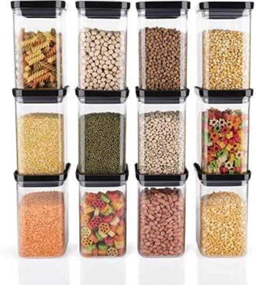 R V TRADING Plastic Grocery Container  - 600 ml(Pack of 12, Black)