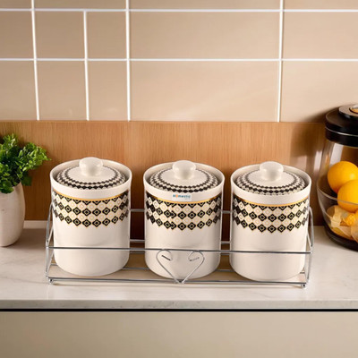HOMESTIC by Kuber Industries Ceramic Utility Container  - 700 ml(Pack of 3, White)