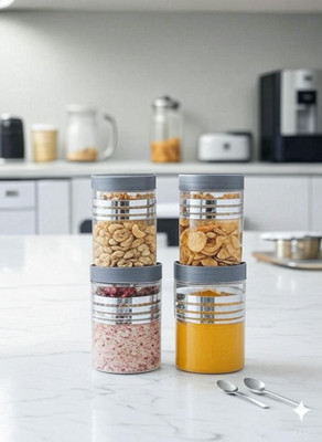 DYK Plastic Cookie Jar  - 1200 ml, 640 ml, 350 ml, 250 ml(Pack of 16, Silver, Transparent)