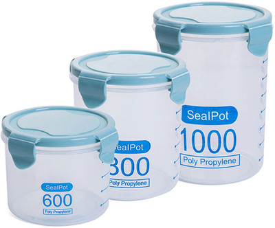 SWEEVAN Plastic Grocery Container  - 1000 ml, 800 ml, 600 ml(Pack of 3, Clear)