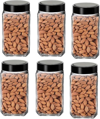 Coozico Glass Grocery Container  - 1000 ml(Pack of 6, Black)