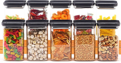 VORST Plastic Grocery Container  - 1100 ml(Pack of 12, Black)