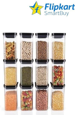 Flipkart SmartBuy Plastic Grocery Container  - 1100 ml(Pack of 12, Black)