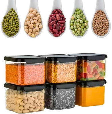 ROMARA Plastic Grocery Container  - 500 ml(Pack of 6, Black)
