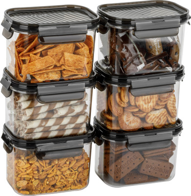 4square Plastic Grocery Container  - 700 ml(Pack of 6, Black)