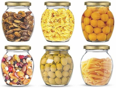 JIGSHTIAL Glass Grocery Container  - 400 ml(Pack of 6, Gold)