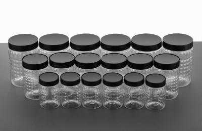 kitchkart Plastic Grocery Container  - 350 ml, 650 ml, 1200 ml(Pack of 18, Black)