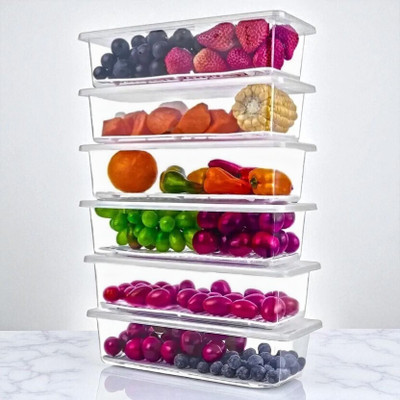 forsel Plastic Fridge Container  - 1500 ml(Pack of 6, Grey)