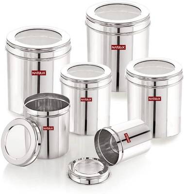 NATULIX Stainless Steel Containers for Kitchen with See Through Lid 6pc Set  - 300 ml, 400 ml, 800 ml, 1000 ml, 1350 ml, 1800 ml Steel Utility Container