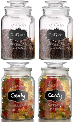 MT BROTHERS Glass Cookie Jar  - 1500 ml(Pack of 4, Clear)