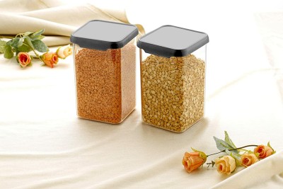 kitchkart Plastic Grocery Container  - 1200 ml(Pack of 2, Black)