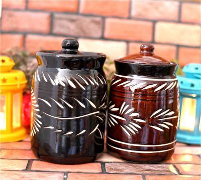 hc the crafts Ceramic Pickle Jar  - 1000 ml(Black, Brown)