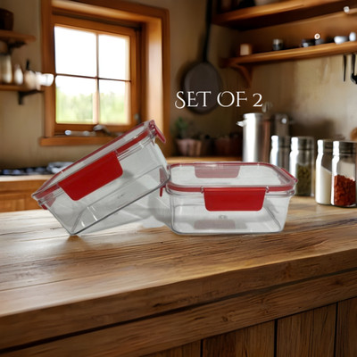 THE URBAN TOTE Plastic Fridge Container  - 800 ml(Pack of 2, Red)