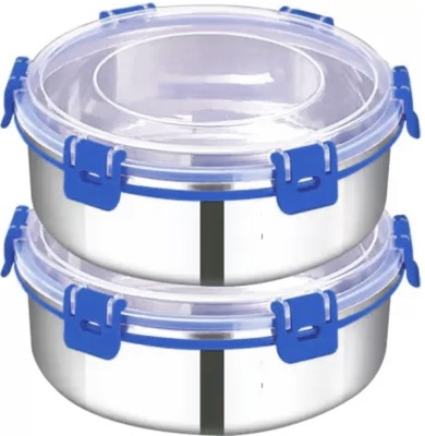 Zaib Stainless Steel Fridge Container  - 500 ml(Pack of 2, Blue)
