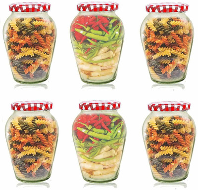 RUTVIHK Glass Pickle Jar  - 1000 ml(Pack of 6, Clear)