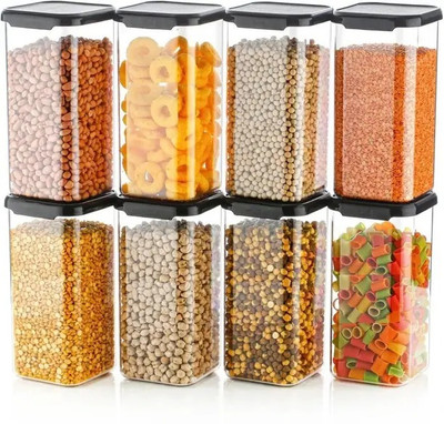 BENNUR 7 Plastic Grocery Container  - 1500 ml(Pack of 8, Black)