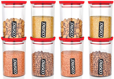 COSMO Plastic Grocery Container  - 900 ml(Pack of 8, Red)