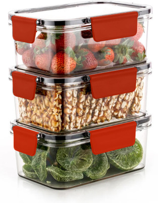 Wemix Plastic Utility Container  - 800 ml(Pack of 3, Red, Clear)