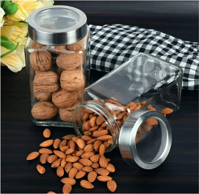 Kalsigate Glass Grocery Container  - 1000 ml(Pack of 2, Silver)