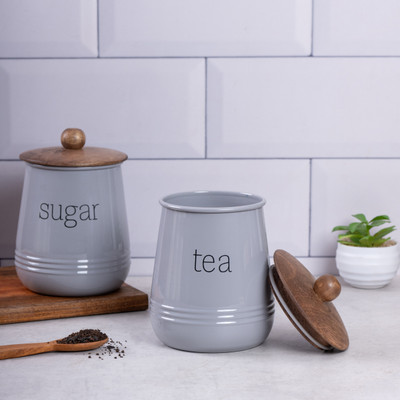 Metallure Iron Tea Coffee & Sugar Container  - 1000 ml(Pack of 2, Grey)