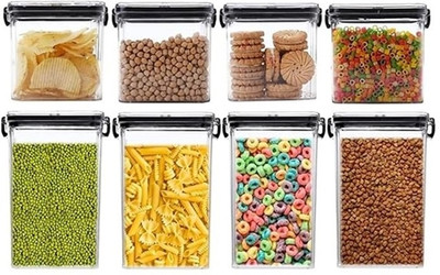 Analog Kitchenware Plastic Grocery Container  - 900 ml, 550 ml(Pack of 8, Black)