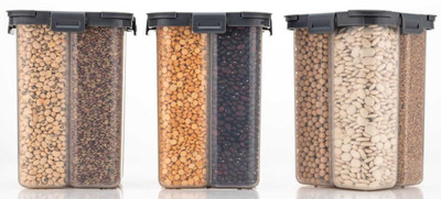 ADMONITION Plastic Grocery Container  - 2000 ml(Pack of 3, Black)