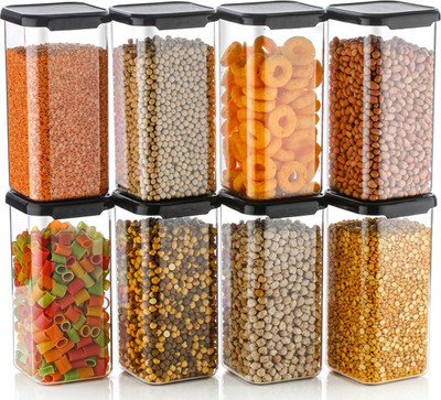Sentricus Plastic Grocery Container  - 1500 ml(Pack of 8, Black)