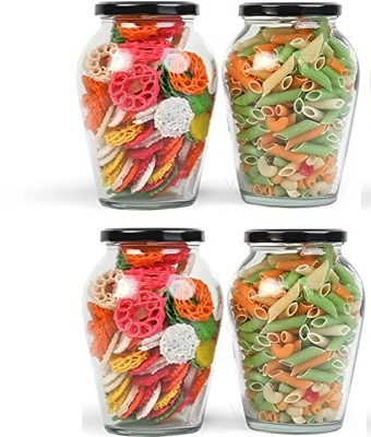 Coozico Glass Grocery Container  - 1000 ml(Pack of 4, Black)