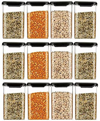 Nestland - Make Your Self a Priority Plastic Grocery Container  - 1200 ml(Pack of 12, Black)