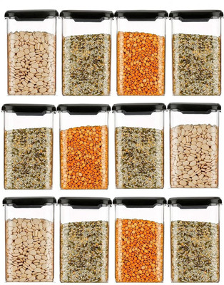 WIBE Plastic Grocery Container  - 1100 ml(Pack of 12, Black)