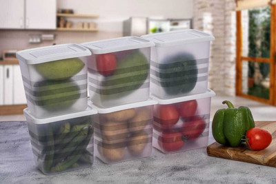 Slikvita Plastic Grocery Container  - 1200 ml(Pack of 6, White)