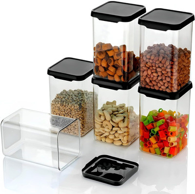 SCONERY Plastic Grocery Container  - 1100 ml(Pack of 6, Black)