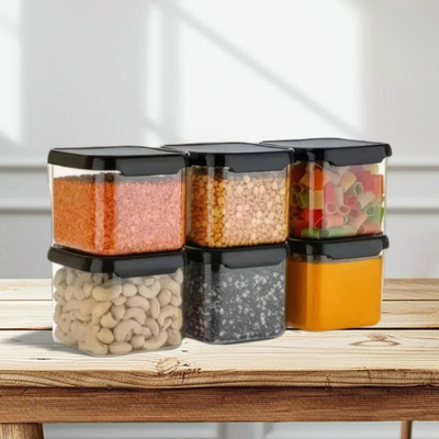 Charmpeak Plastic Grocery Container  - 500 ml(Pack of 6, Black)