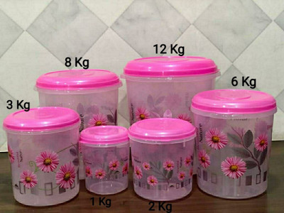 Veksin Plastic Grocery Container  - 12 L, 8 L, 6 L, 3 L, 2 L, 1 L(Pack of 6, Pink)
