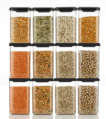 busaji enterprise Plastic Grocery Container  - 1100 ml(Pack of 12, Black)