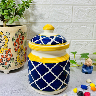 HomeFrills Ceramic Utility Container  - 1000 ml(Yellow, Blue)