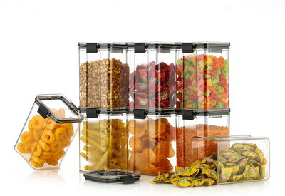 TRUJVE Plastic Grocery Container  - 1100 ml(Pack of 8, White)