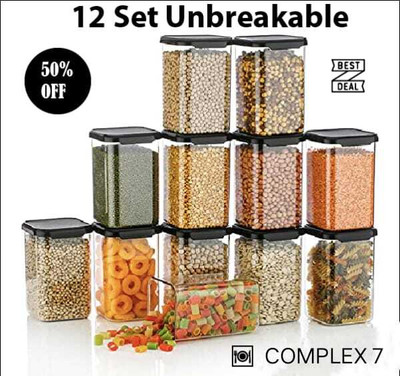 COMPLEX 7 Plastic Grocery Container  - 1100 ml(Pack of 12, Black)