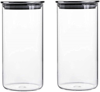 VINDRO Glass Tea Coffee & Sugar Container  - 1000 ml(Pack of 2, Clear)